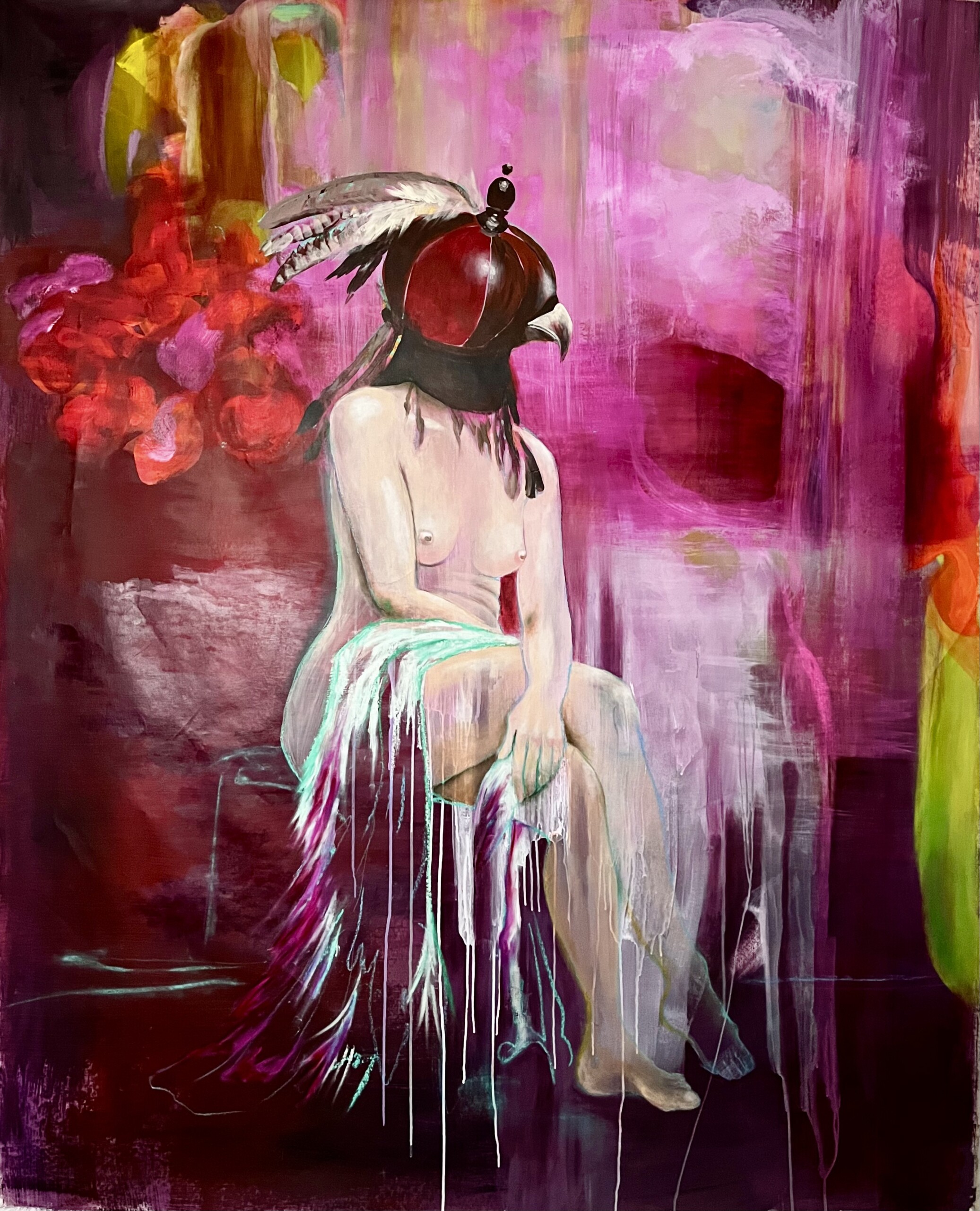 "Friedenshaube" 2026, Acryl u. Öl auf Leinwand, 160 x 200 cm